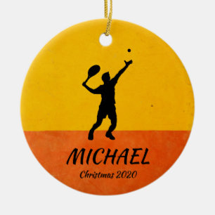 Personalisierter Tennisspielertrainer serviert gel Keramik Ornament