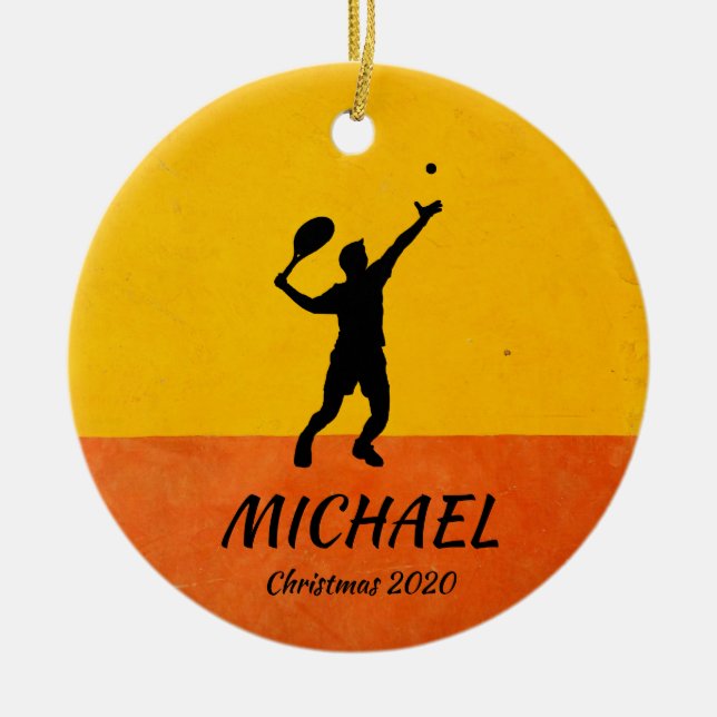 Personalisierter Tennisspielertrainer serviert gel Keramik Ornament (Vorne)