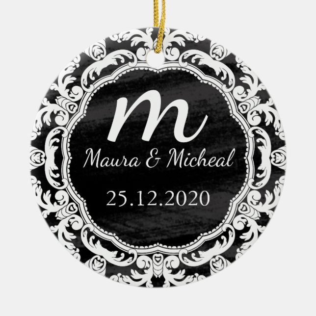 Personalisierter Termin für das Hochzeitsdatum der Keramik Ornament (Vorne)