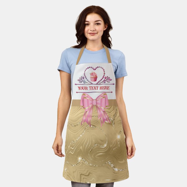 Personalisierter Text, Aquarellherz und Cupcake Schürze (Getragen)