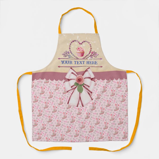 Personalisierter Text, Aquarellherz und Cupcake Schürze (Vorderseite)