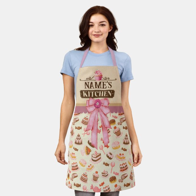 Personalisierter Text, Aquarellkuchen und Nachtisc Schürze (Getragen)