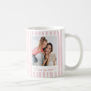 Personalisierter Text Foto Rosa Streifen Coquette  Kaffeetasse