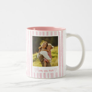 Personalisierter Text Foto Rosa Streifen Coquette  Zweifarbige Tasse