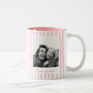Personalisierter Text Foto Rosa Streifen Coquette Zweifarbige Tasse
