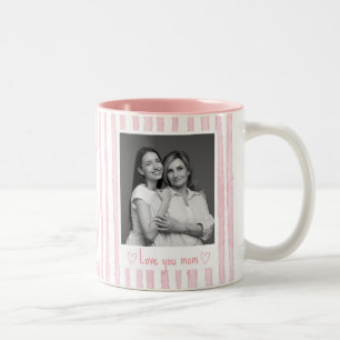Personalisierter Text Foto Rosa Streifen Coquette Zweifarbige Tasse