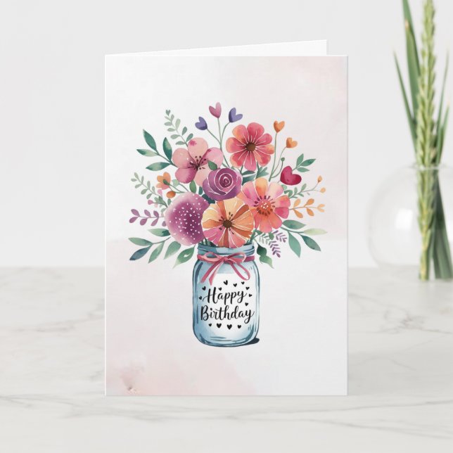 Personalisierter Text Happy Birthday Floral Bouque Karte (Vorderseite)