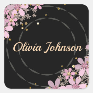 Personalisierter Text in Monogramm, rosa, goldfarb Quadratischer Aufkleber