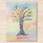 Personalisierter Text-Mosaikbaum<br><div class="desc">Dieses einzigartige Puzzle ist mit einem farbenfrohen Mosaikbaum auf einem Aquarell dekoriert. Einfach mit Ihrem Familiennamen oder inspirierendem Zitat anpassbar. Original Mosaik und Wasserfarbe © Michele Davies.</div>
