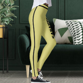 Personalisierter Text Name Olive Schwarz Streifen Leggings