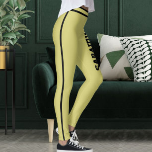 Personalisierter Text Name Olive Schwarz Streifen Leggings