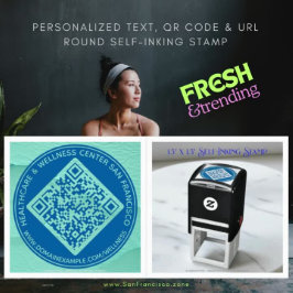 Personalisierter Text, QR-Code und URL-Runde Permastempel