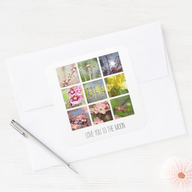 Personalisierter Text und FotoCollage Quadratischer Aufkleber (Umschlag)