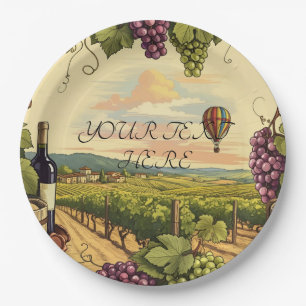 Personalisierter Text Wein Land Heißluftballon Pappteller