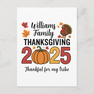 Personalisierter Thanksgiving 2025 Kürbis Familie Postkarte