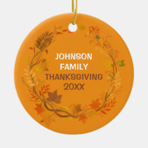 Personalisierter Thanksgiving-Familien-Herbstkranz Keramik Ornament