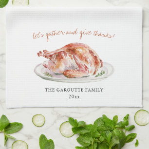 Personalisierter Thanksgiving-Wasserfarben-Truthah Geschirrtuch