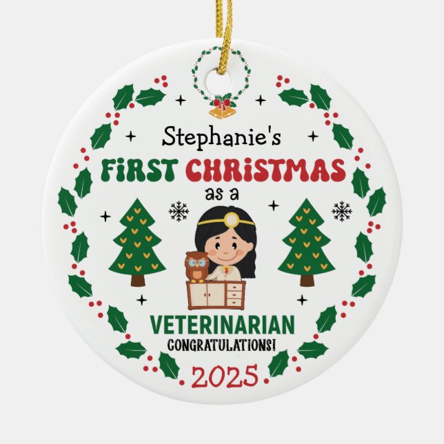 Personalisierter Tierarzt Erster Weihnachtsbaum Keramik Ornament (Vorne)