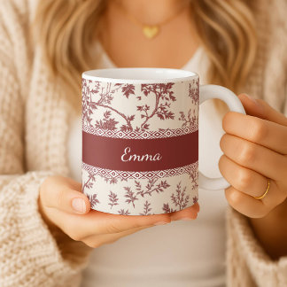 Personalisierter Toile De Jouy Becher mit individu Kaffeetasse