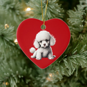 Personalisierter Toy Poodle Welpe Weihnachten Rot Keramik Ornament