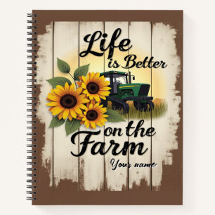 Personalisierter Traktor und Sonnenblumen Notizbuch