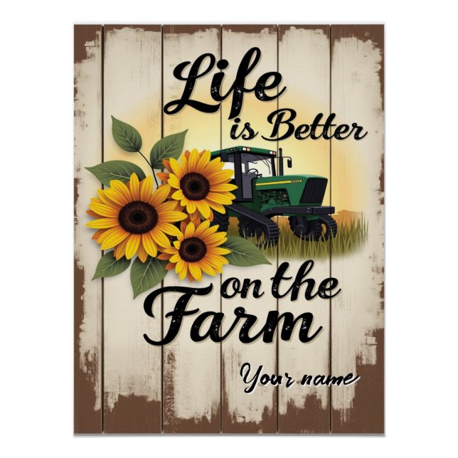 Personalisierter Traktor und Sonnenblumen Poster (Vorderseite)