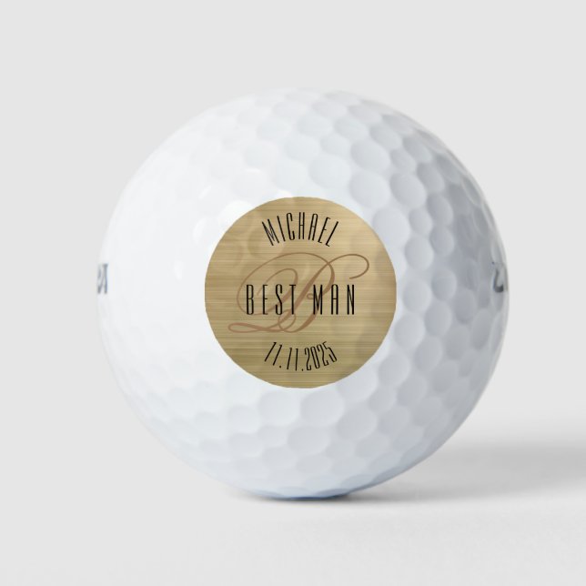 Personalisierter Trauzeuge Brushed Gold Golfball (Vorderseite)