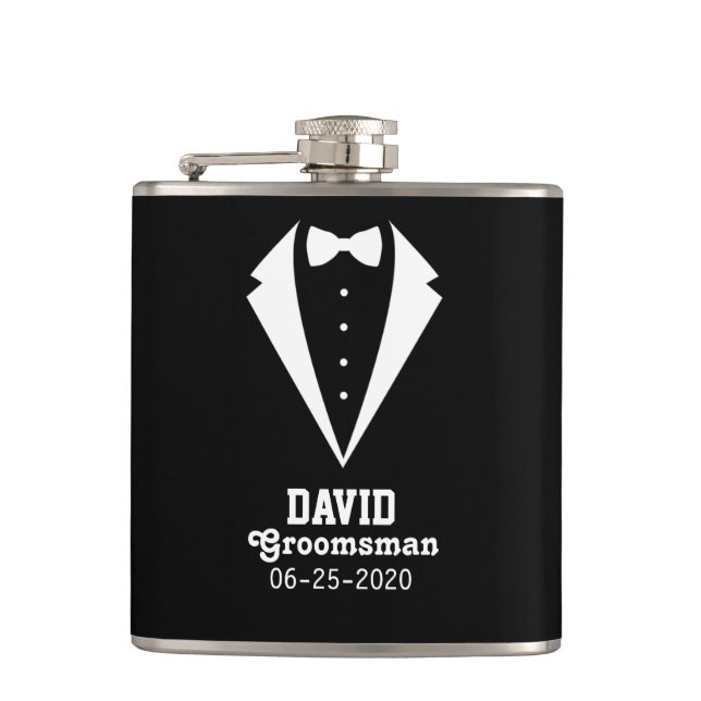 Personalisierter Trauzeuge-Geschenk Schwarz Flachmann (Vorderseite)