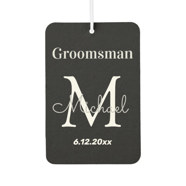 personalisierter Trauzeuge, Schwarzweiß-Monogramm Autolufterfrischer (Vorderseite)