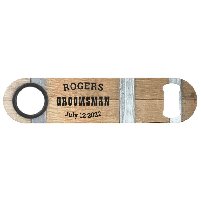 Personalisierter Trauzeuge Whiskey Barrel Speed Flaschenöffner (Vorderseite (Horizontal))