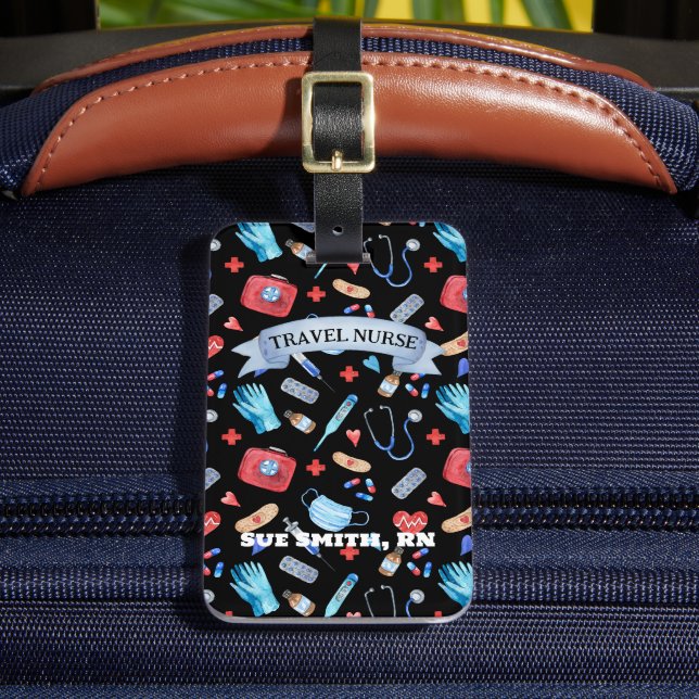 Personalisierter Travel Nurse Arbeitspassetag Gepäckanhänger (Vorderseite Insitu 2)