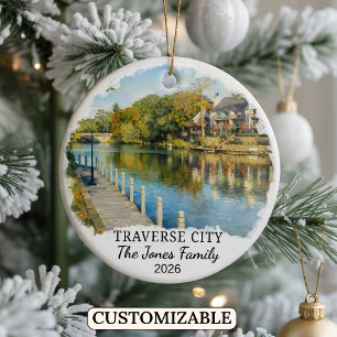 Personalisierter Traverse City Weihnachtsschmuck, Keramik Ornament
