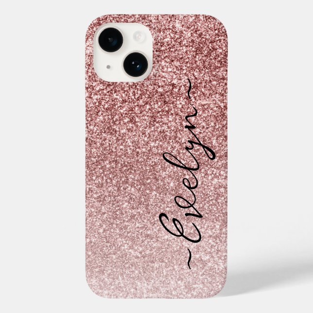 Personalisierter trendiger Rose Gold Glitzer Case-Mate iPhone 14 Hülle (Rückseite)