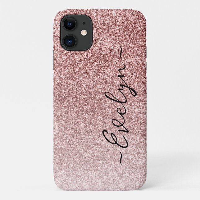 Personalisierter trendiger Rose Gold Glitzer Case-Mate iPhone Hülle (Rückseite)