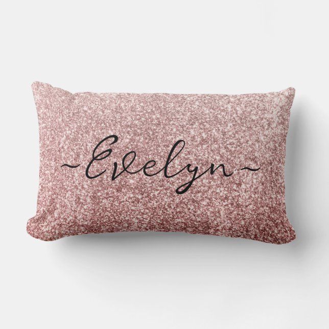 Personalisierter trendiger Rose Gold Glitzer Lendenkissen (Vorderseite)