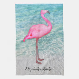 Personalisierter trendy rosa Flamingo Tropical Bea Geschirrtuch