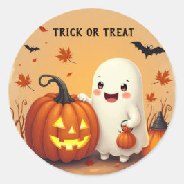Personalisierter Trick oder Treat Ghost & Pumpkin Runder Aufkleber