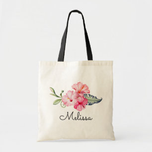Personalisierter Tropenfloraler Monogramm-Hibiskus Tragetasche