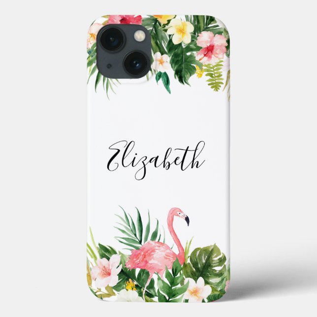 Personalisierter tropischer Blumenflamingo stark Case-Mate iPhone Hülle (Rückseite)