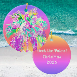 Personalisierter tropischer Palmenbaum Flamingo We Keramik Ornament