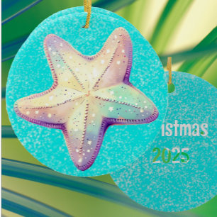 Personalisierter tropischer Seestern Weihnachtsurl Keramik Ornament