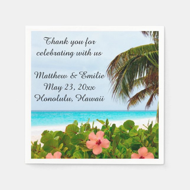 Personalisierter tropischer Strand Hochzeit von Na Serviette (Vorderseite)