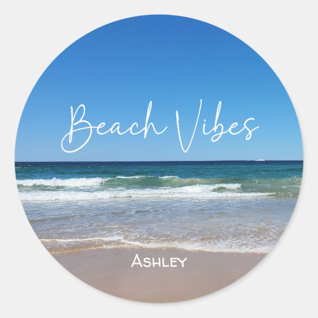 Personalisierter tropischer Strand Runder Aufkleber (Vorderseite)