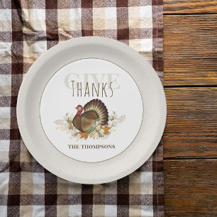 Personalisierter Truthahn-Wasserfarben-Thanksgivin Pappteller