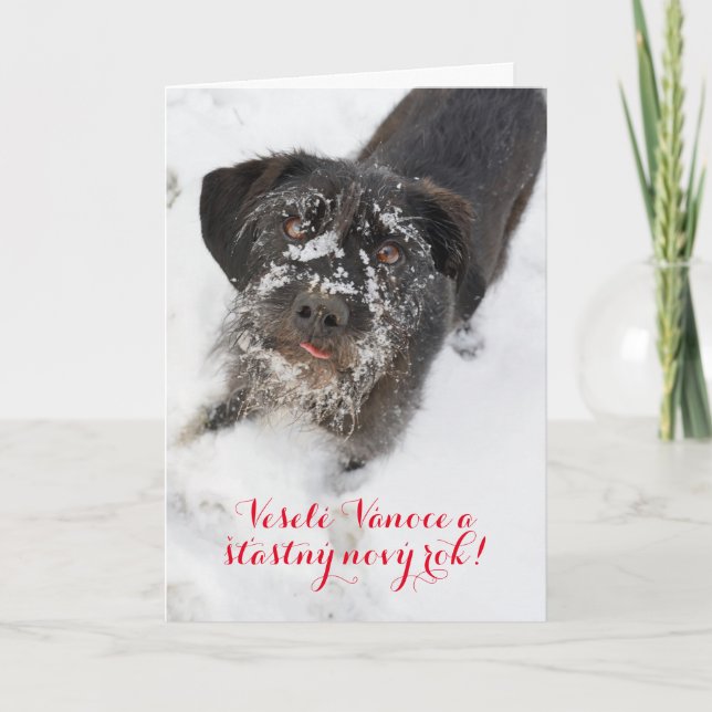 Personalisierter tschechischer Weihnachtshund Feiertagskarte (Vorderseite)