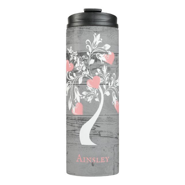 Personalisierter Tumbler, rosa Tree Thermosbecher (Vorderseite)