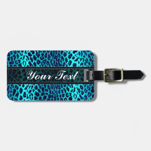 Personalisierter Türkis-Blau-Leopard-Tierdruck Gepäckanhänger