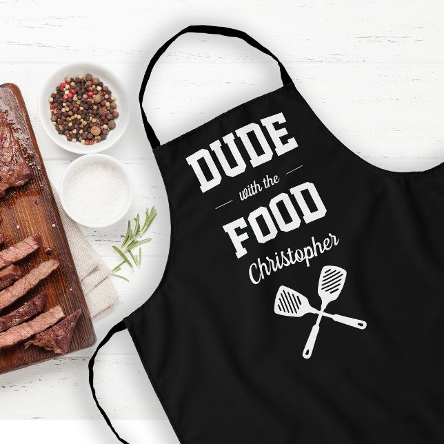 Personalisierter Typ mit dem Essen Schwarzes Grill Schürze (Von Creator hochgeladen)