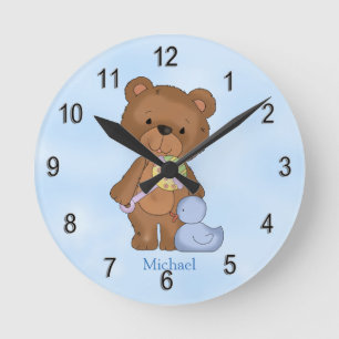 Personalisierter Uhr-Baby-Jungeteddy-Bär Runde Wanduhr