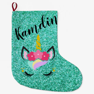 Personalisierter Unicorn-aquamariner Großer Weihnachtsstrumpf